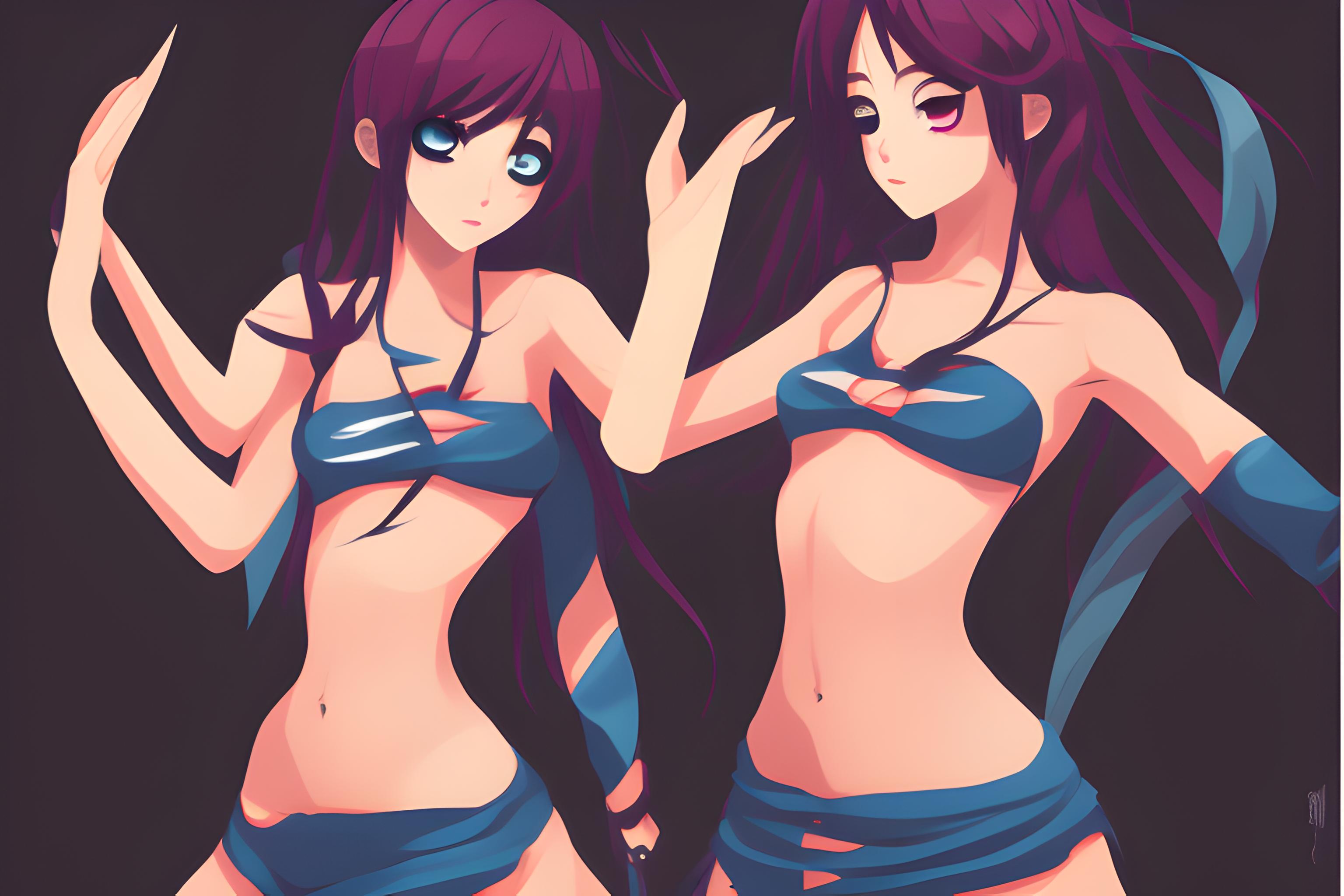 Beautiful anime girls fighting in very very minimal clothing